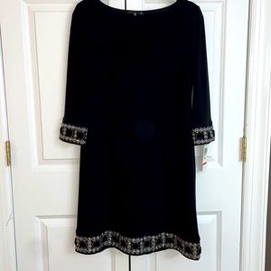 Black Dress with Beaded Trim on Sleeve and Hem